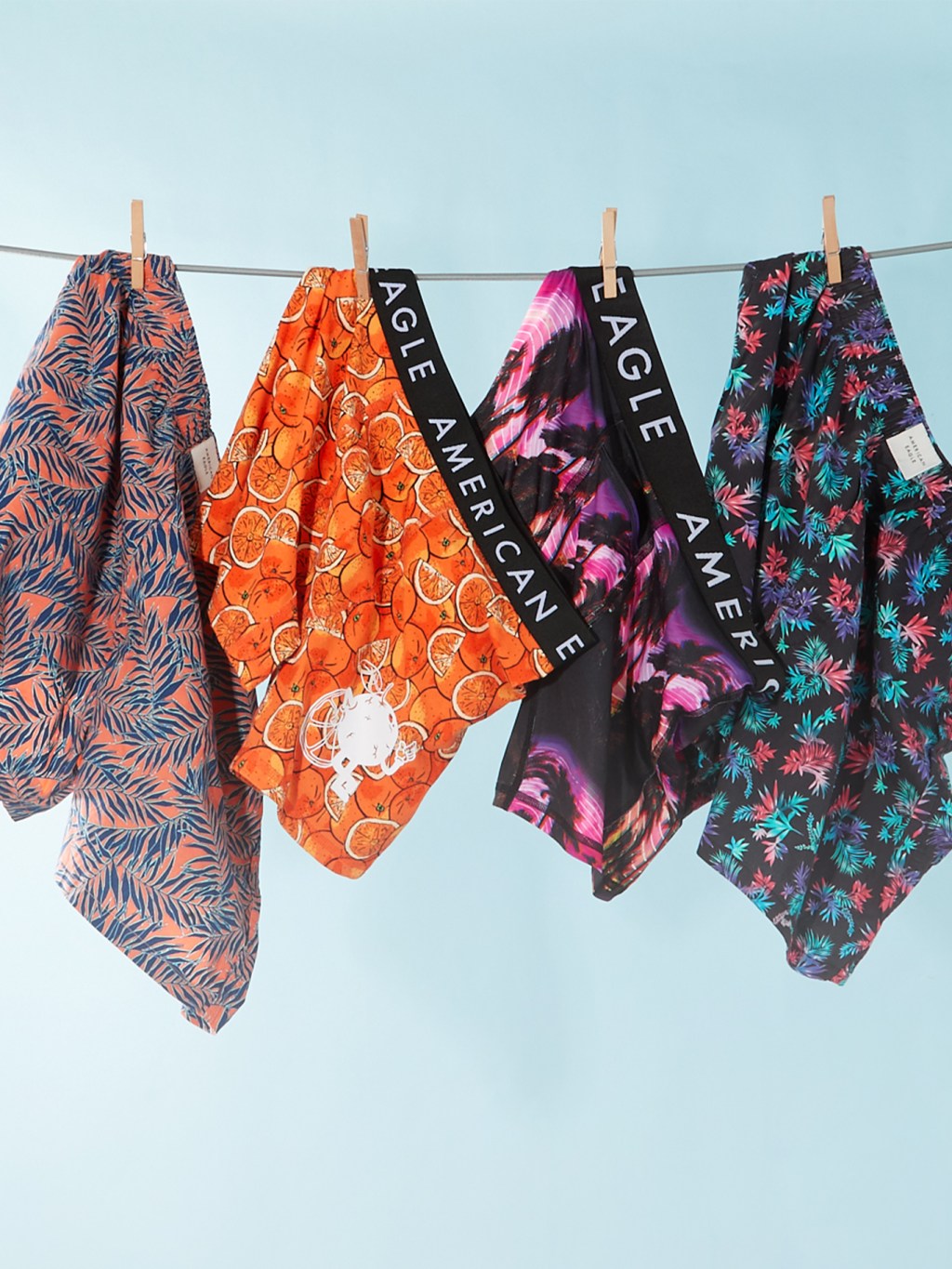 american eagle men's boxers hanging on a clothesline