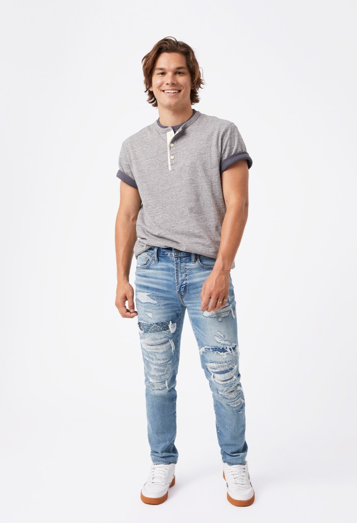 Rigid Tapered Fit Ripped Jeans