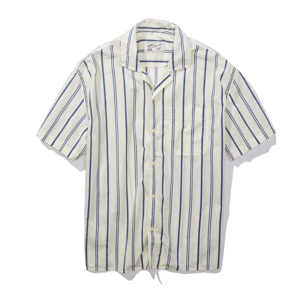 striped white and blue camp collar shirt from American Eagle